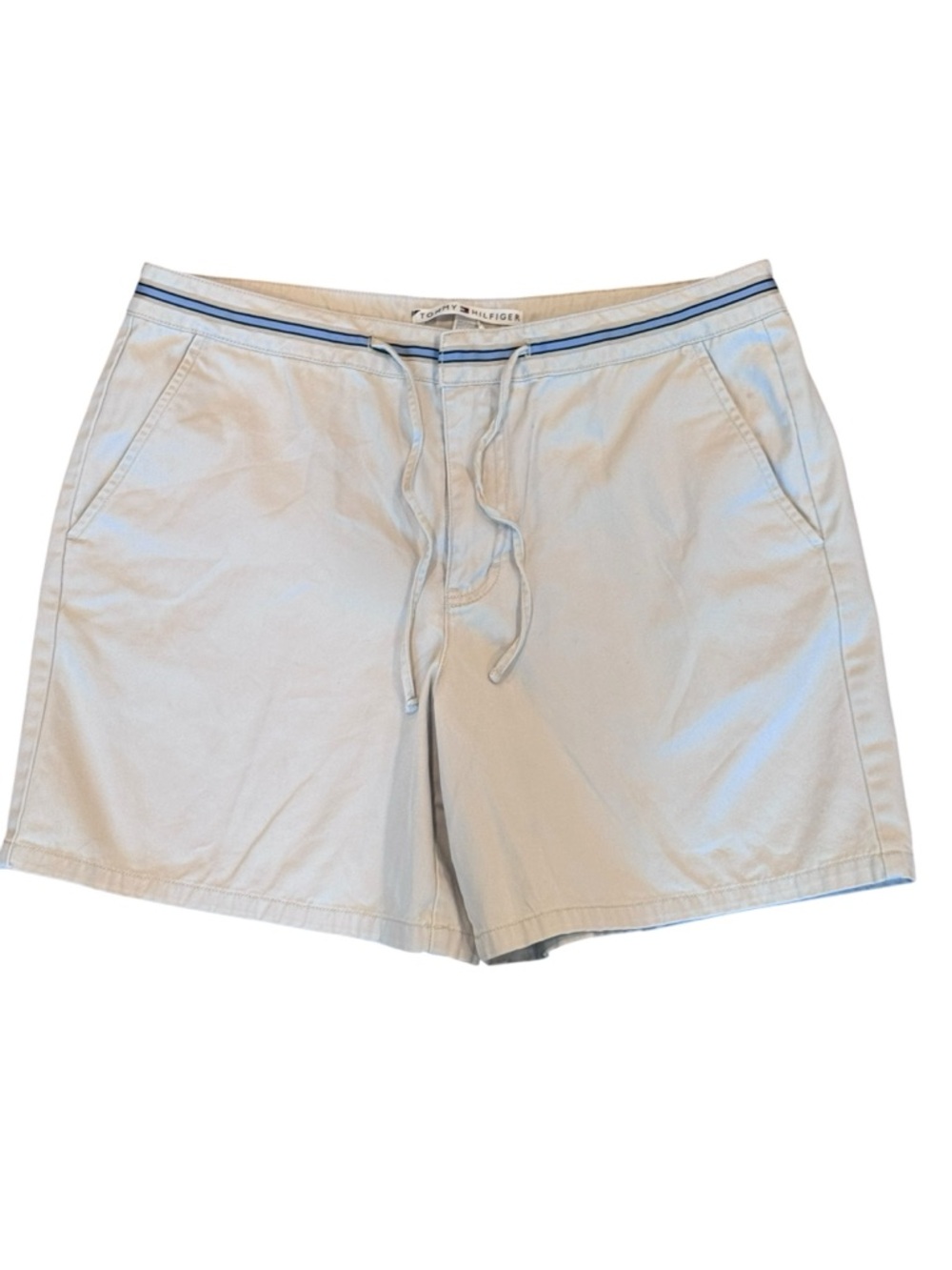 Tommy Hilfiger Light Beige High Waist Women’s Shorts with Navy Stripe